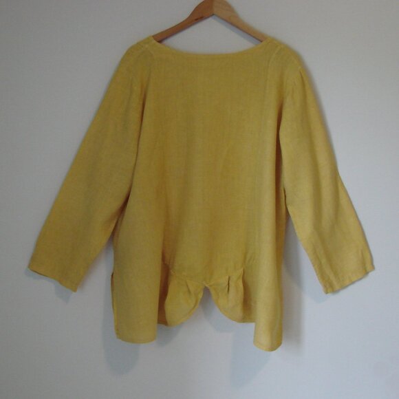 Vivian Shyu Linen Tunic Top Made in Italy Lagenlook Mustard Yellow XL XXL 1X 2X - Picture 9 of 12